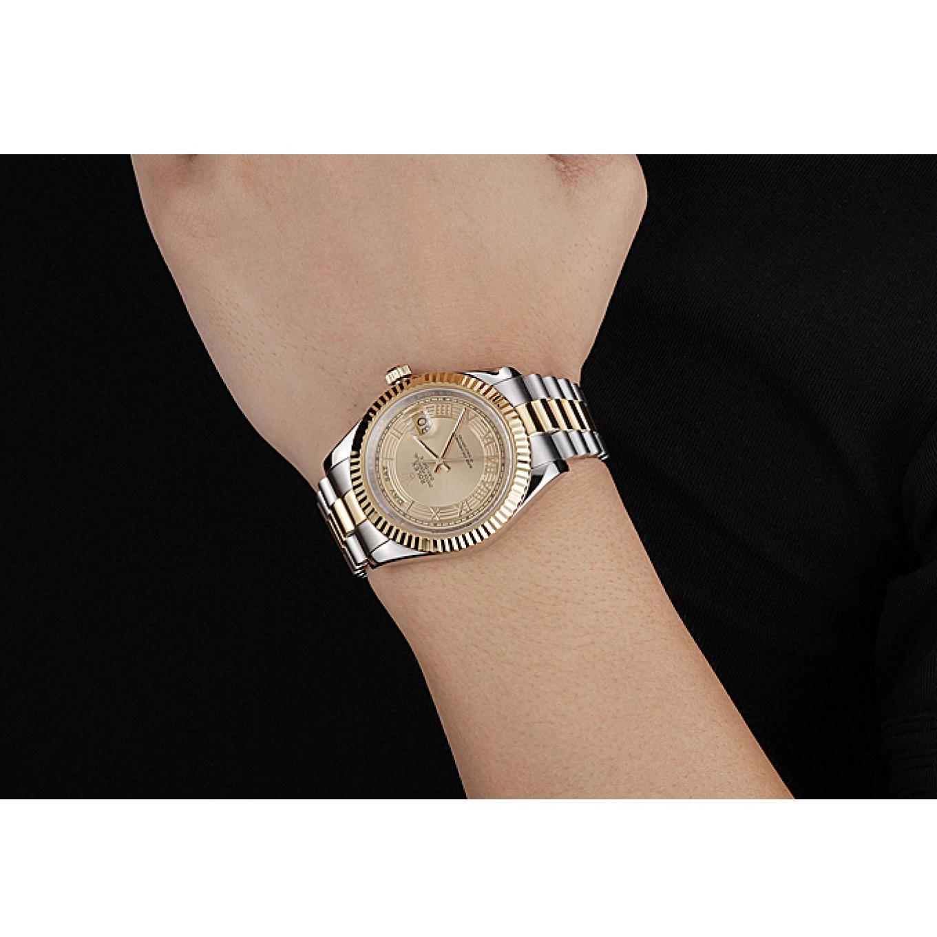 Aaa fake watches Gold Tone Rolex Plated Steel Stainless Day-Date Dial 18k Two Gold 0806